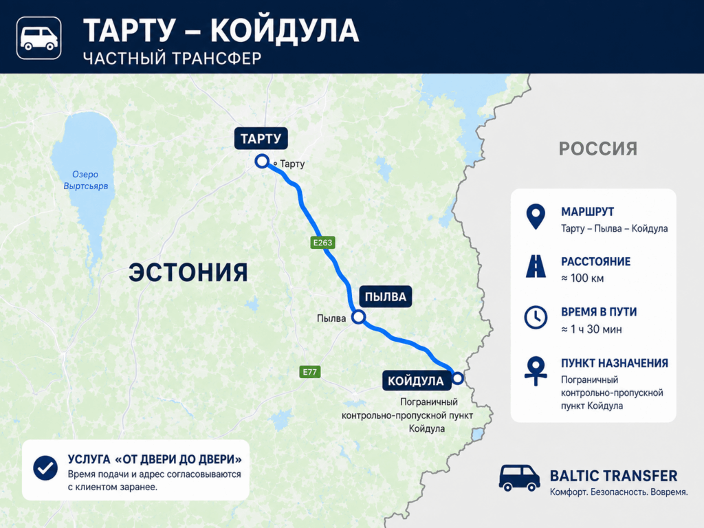 Бронирование поездки Тарту-Койдула ⇄ Койдула-Тарту